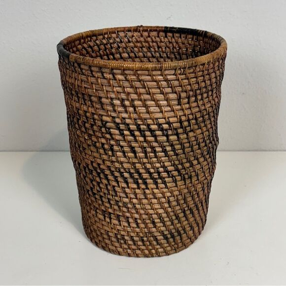 Brown Wicker Waste Basket Boho - Picture 2 of 5